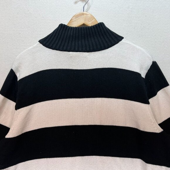 Chaps Womens Full Zip Sweater Size 3X Black White Striped Rib Knit Mock Neck Y2K - Picture 10 of 12